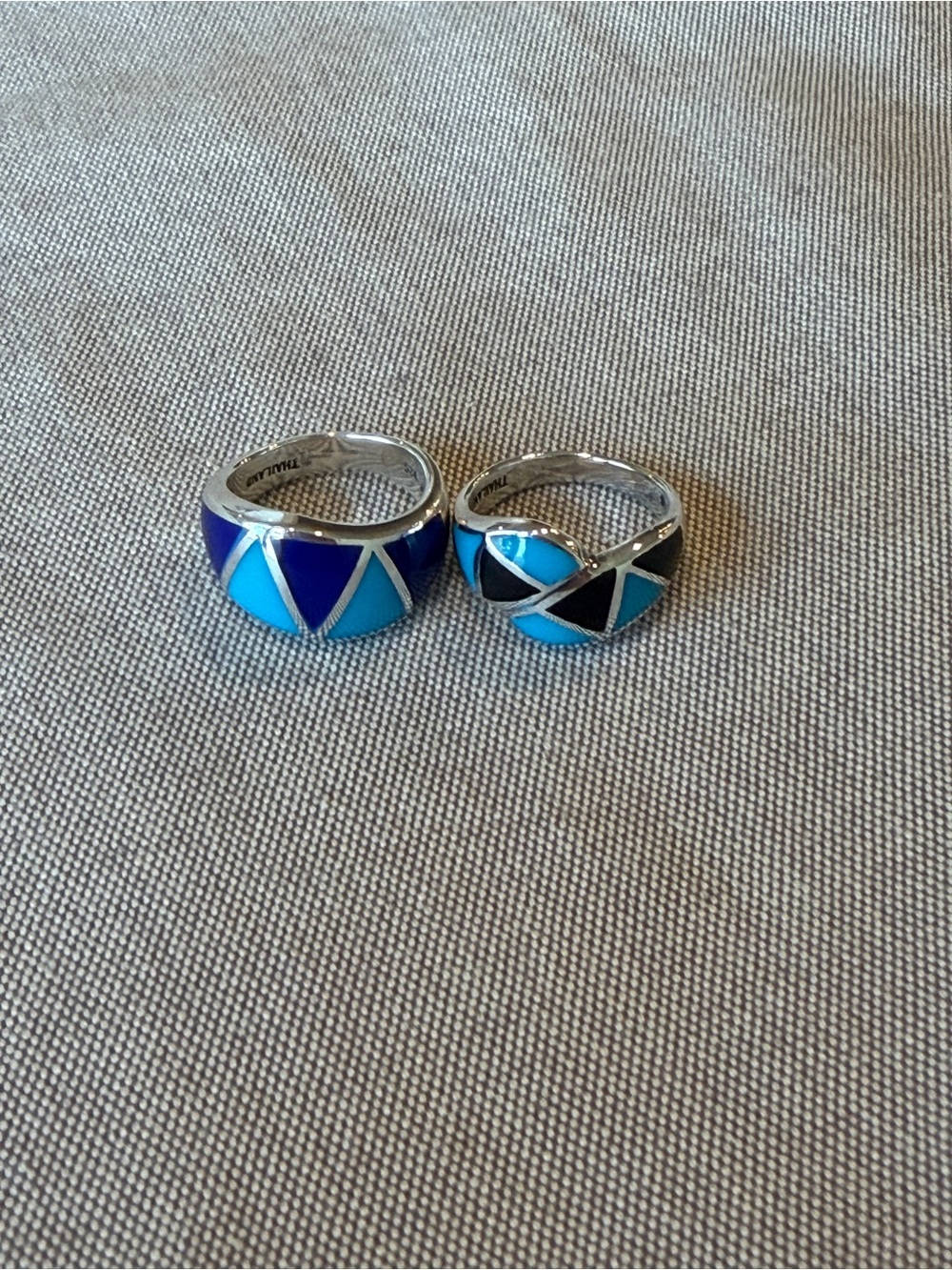 925 Sterling Silver Gemstone Inlay Rings - Onyx & Turquoise